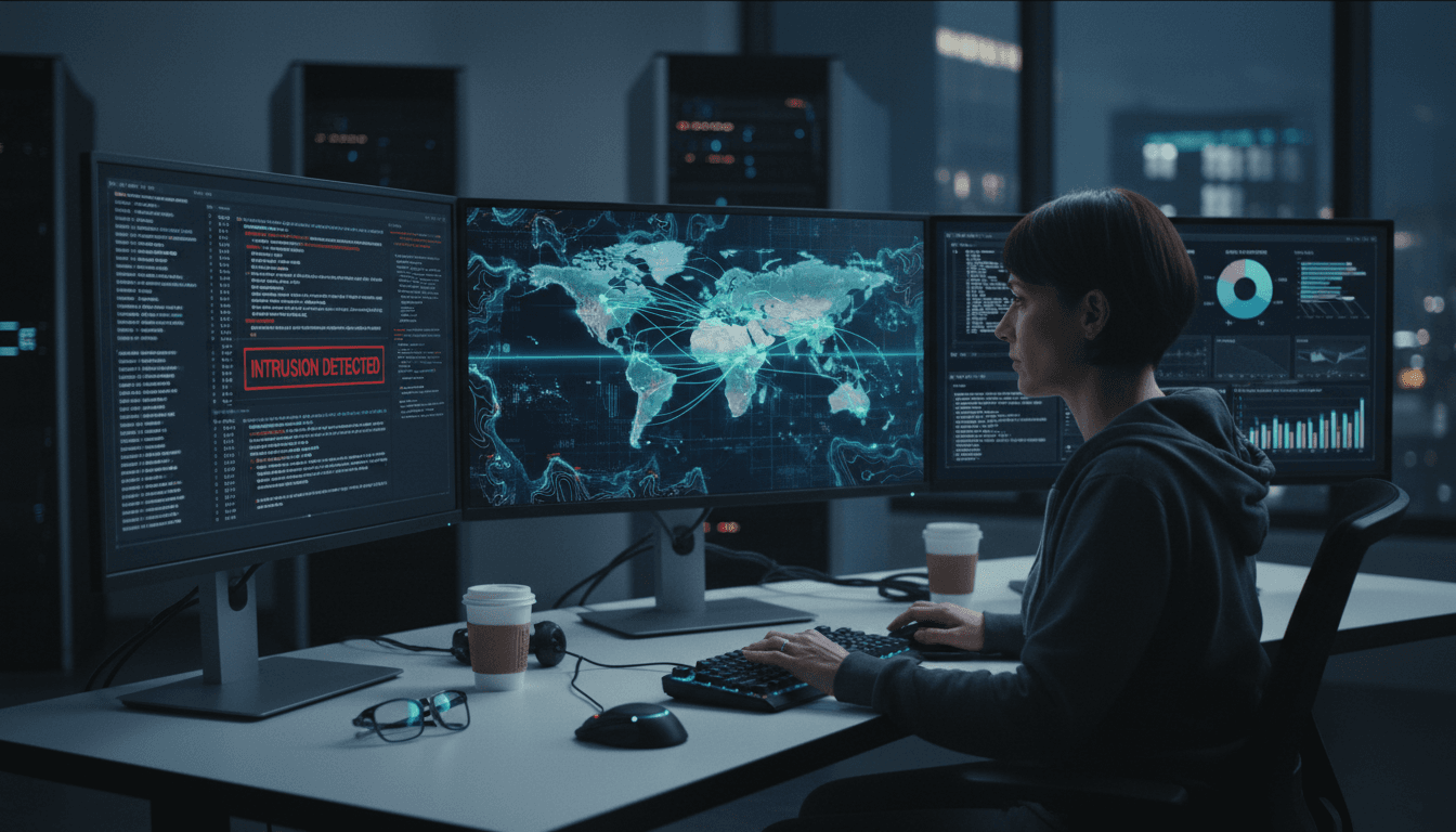 Cybersecurity professional monitoring network security systems